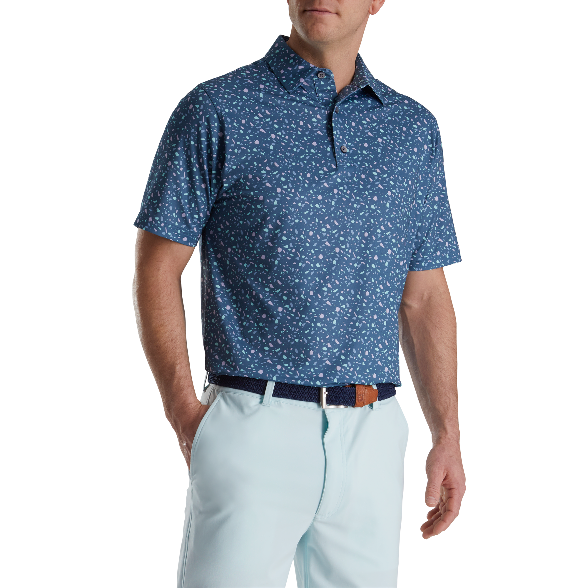 Athletic Fit Terrazzo Print Lisle Self Collar