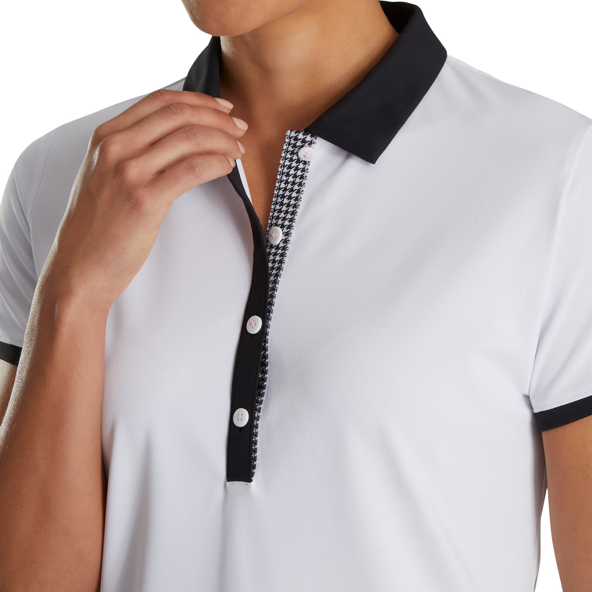 Houndstooth Print Trim Shirt Women